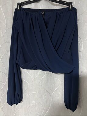 Windsor Navy Wrapped Long-Sleeve Blouse